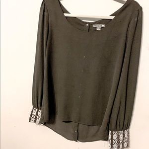 DOUBLE ZERO High Low Long Sleeve Blouse